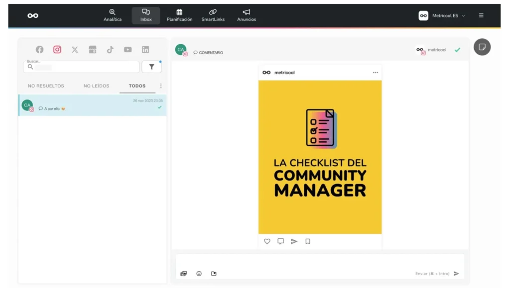 Metricool- Gestión de mensajes privados